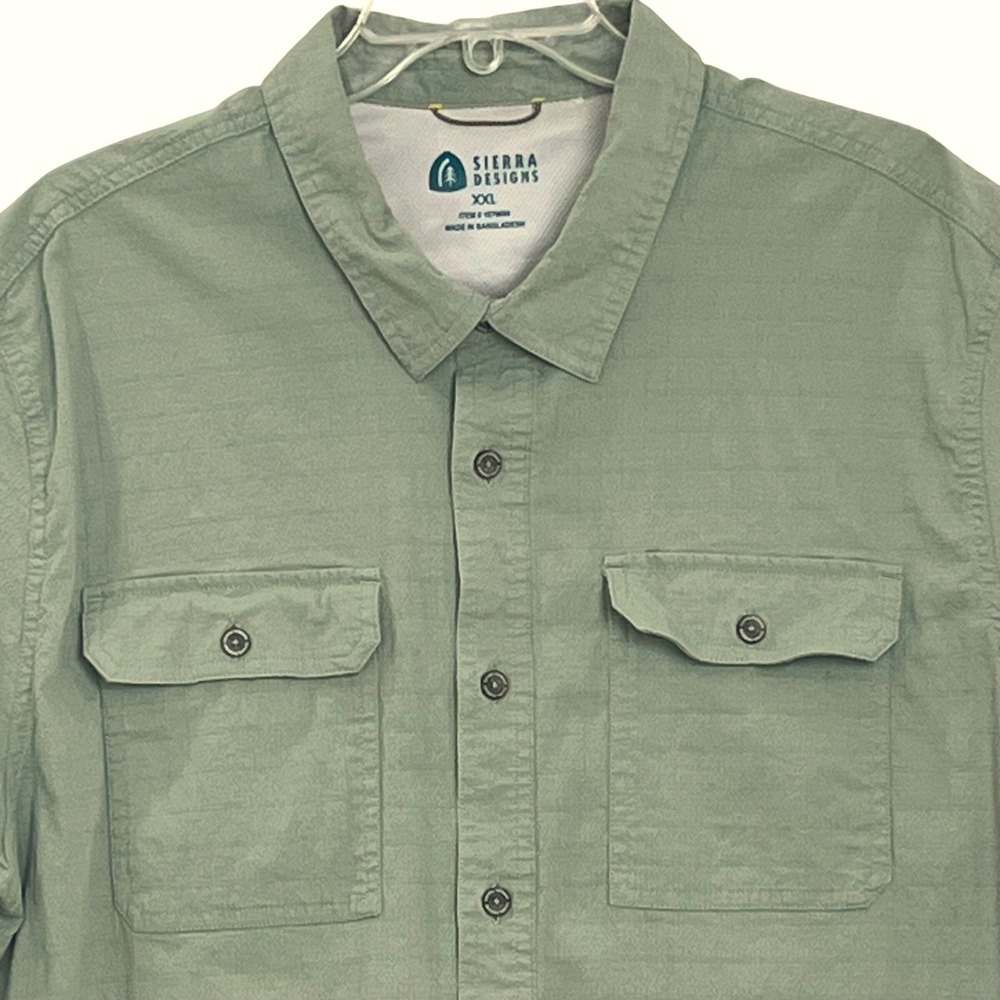 Sierra‎ Designs Mens Tech Shirt XXL Green Short Sleeve Textured Cotton Stretch - Picture 4 of 8